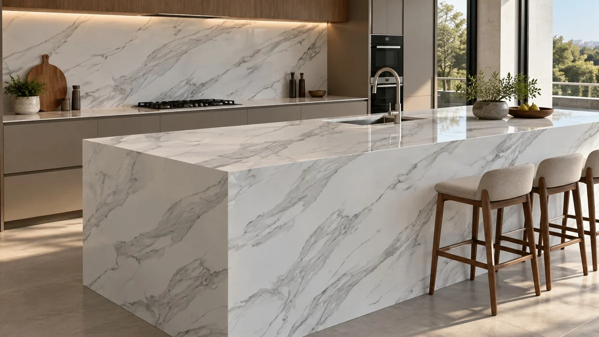Ambientação ilustrativa com Lâmina Ultra Compacta Carrara