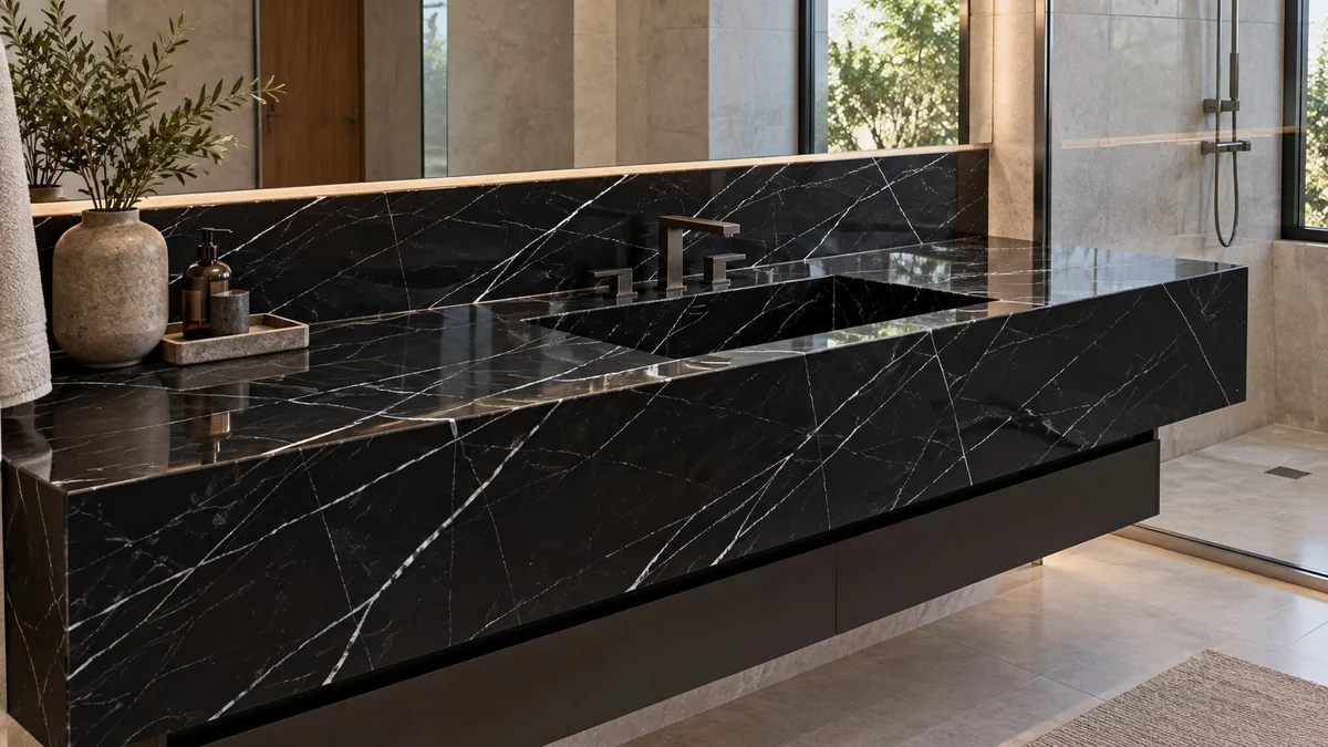 Ambientação ilustrativa com Mármore Nero Marquina
