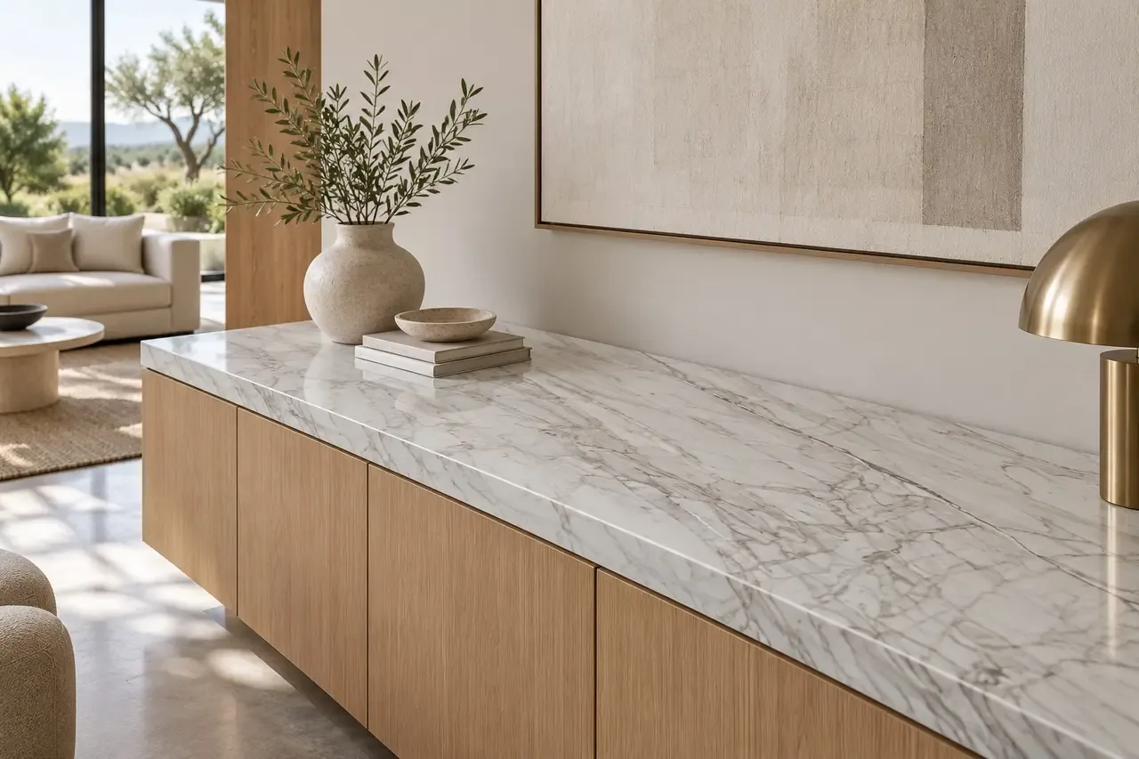 Ambientação ilustrativa com Quartzito Apollo White